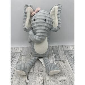 Chick Pea Elephant Stuffed Plush Animal Ribbed Textured 11" Gray W/ Pink Bow